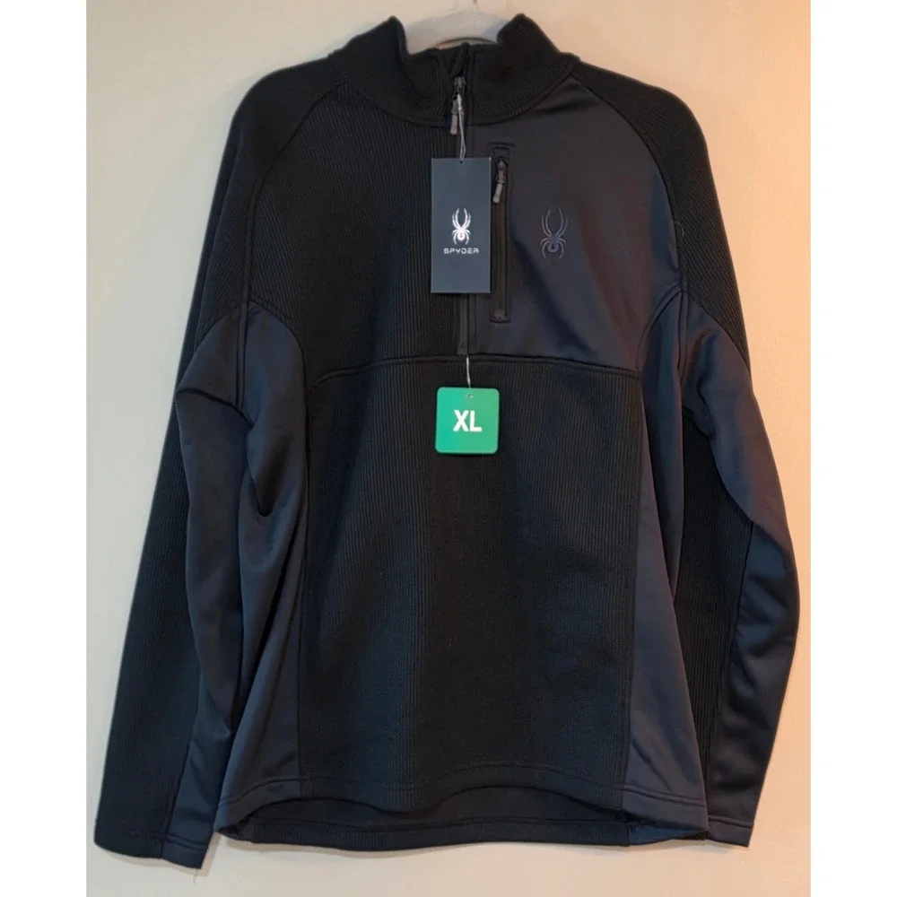 Spyder Quarter Zip Pullover Mens XL Black‎ NWT Waffle Knit Fleece 1619902